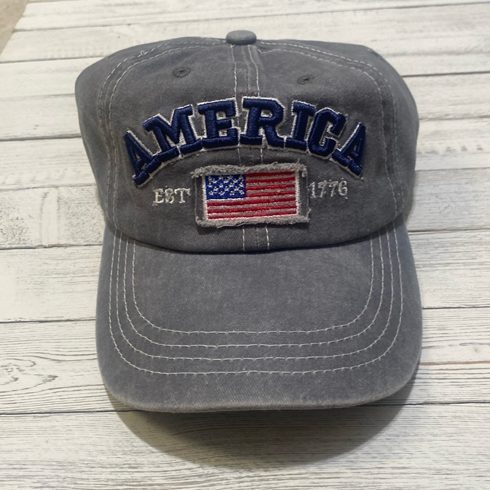 AMERICA EST 1776 Gray, Red, White & Blue American Flag Baseball Cap. Unisex - Picture 7 of 9